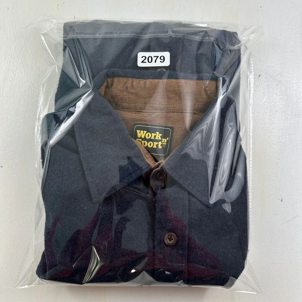 Work N Sport Chamois‎ Flannel Shirt Mens Large TALL LT Blue Gray Cotton Shacket